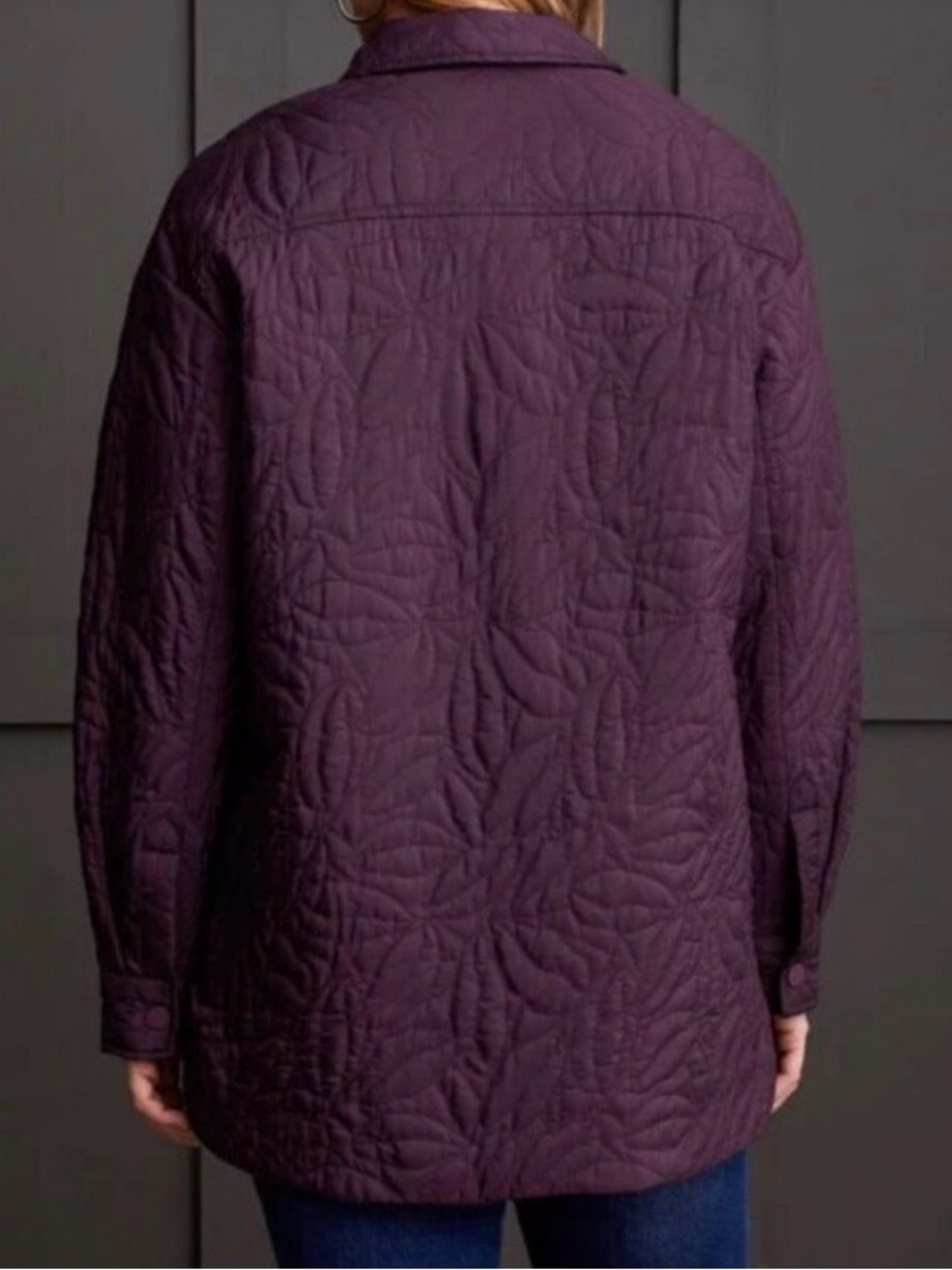 Tribal Jeans Quilted Long-Sleeve Puffer Shacket - Plum, Size Large. - Picture 2 of 11